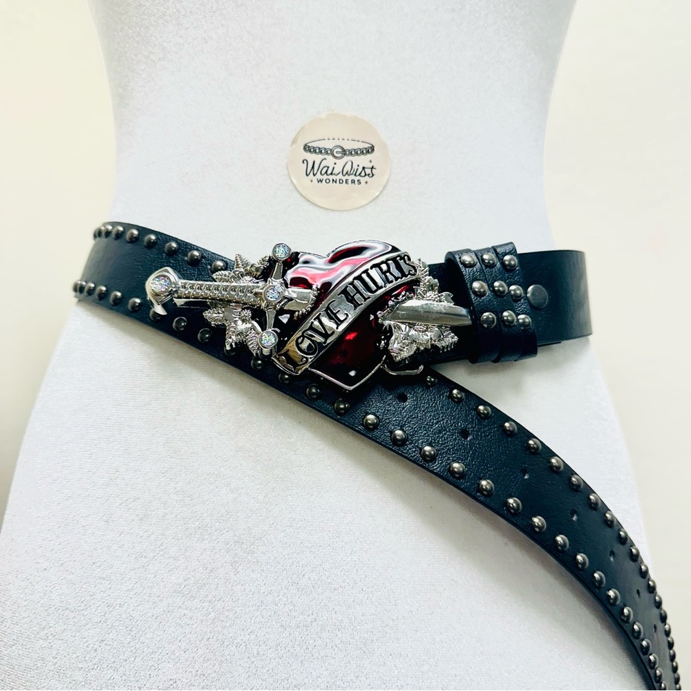 Y2K Edgy Baddie Fashion Waist Belt, Punk Style Heart Piercing Decor